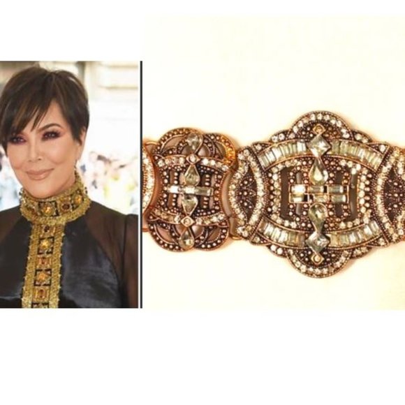 Celebrity Style SUPER BLING Heavy Crystal Rhinestone Choker Necklace Brass color - Picture 7 of 15